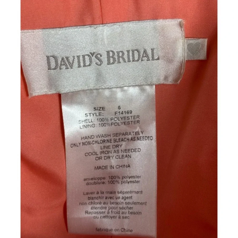 David's Bridal F15555 Dress Womens 6 Peach Strapless Chiffon Bridesmaid Formal - Picture 5 of 8